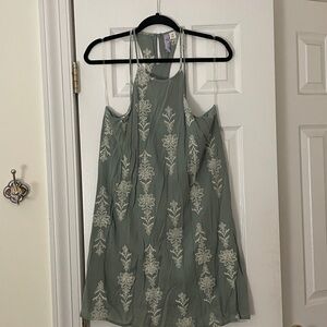 Alya Green and White Embroidered Dress